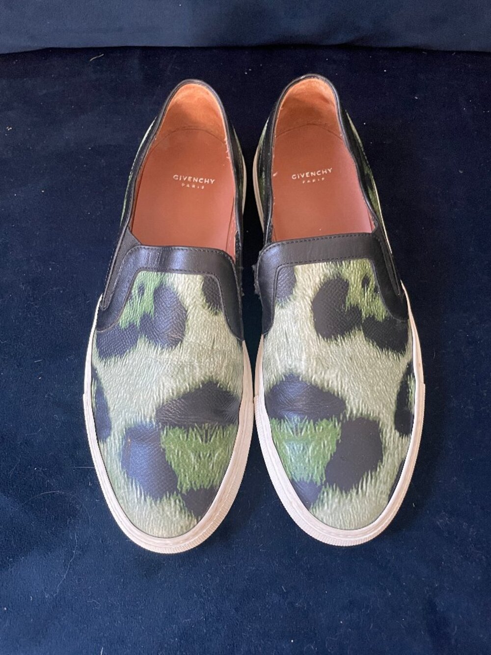 Givenchy Animalier Green Leopard Print Leather Slip-On Sneakers Loafers - 38